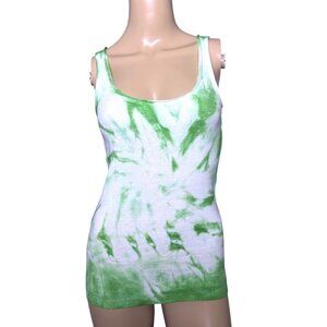 NWT Olivaceous Tie Dye Ribbed Cotton Tank Top Green‎ & White Size Small Festival